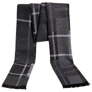 Winter Warm Scarf Soft Long Plaid Grey Black
